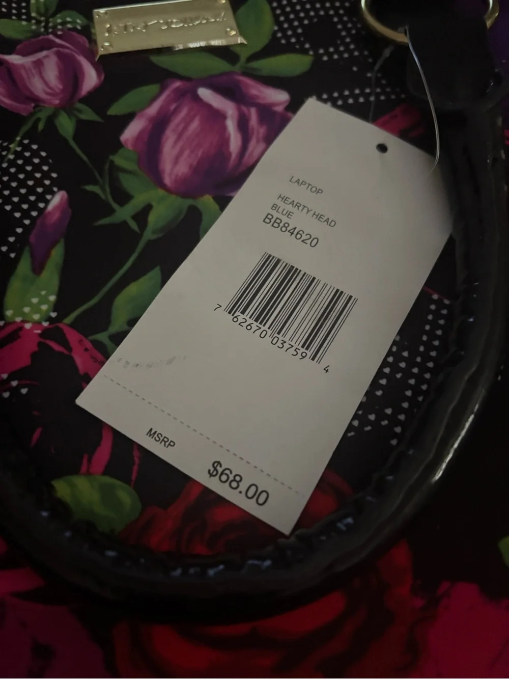 🌹NEW BETSY JOHNSON Floral Rose Travel Tote Bag OR computer bag-Bold Red & Purple